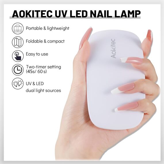 Aokitec Mini UV LED Nagellampe, UV Lampe für Gelnägel Tragbarer Nageltrockner für alle Gelnagellacke, Aushärtungswerkzeug in Mausform Kompakt Leicht mit USB Kabel (Weiß)