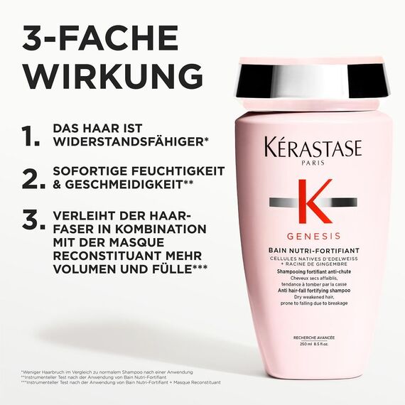 Kérastase Shampoo für normales bis trockenes und geschwächtes Haar, Kräftigendes und entwirrendes Haarbad, Bain Nutri-Fortifiant, Genesis, 250 ml