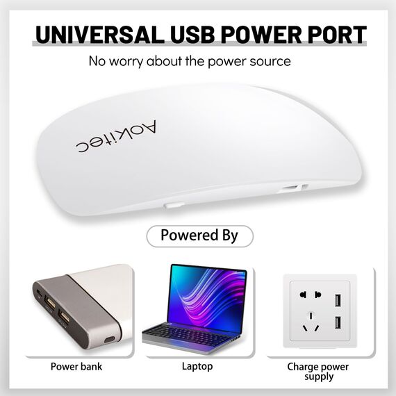 Aokitec Mini UV LED Nagellampe, UV Lampe für Gelnägel Tragbarer Nageltrockner für alle Gelnagellacke, Aushärtungswerkzeug in Mausform Kompakt Leicht mit USB Kabel (Weiß)