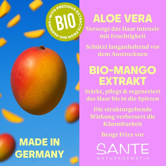 SANTE Naturkosmetik Festes Shampoo für trockenes Haar, Vegane Formel mit Bio-Aloe Vera und Mango, Festes Feuchtigkeits-Shampoo, 1 x 60 g