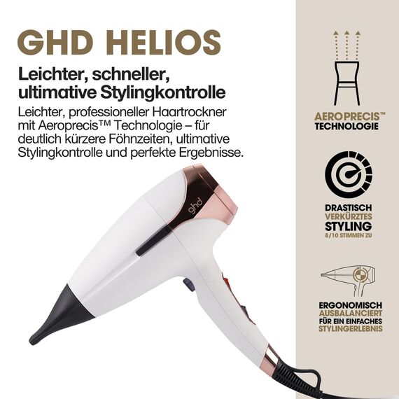 ghd helios Haartrockner, professioneller Haartrockner für Geschwindigkeit und Kontrolle, mit Ionen Technologie, ABS, Weiß, standard