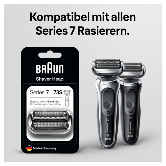 Braun Series 7 Elektrorasierer Scherkopf, ORIGINAL Ersatzscherteil vom Hersteller passend für Braun Herren Rasierer Series 7 der neuen Generation, 73S, Silber, 1er Pack