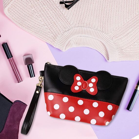 Boyigog Mouse Ears Style Tupfen Kosmetiktasche - Damen Schminktasche Cartoon Mini Geldbörse für Handtasche Makeup Tasche,Schlüsseln, Kopfhörern, Lippenstift (Rot schwarz)