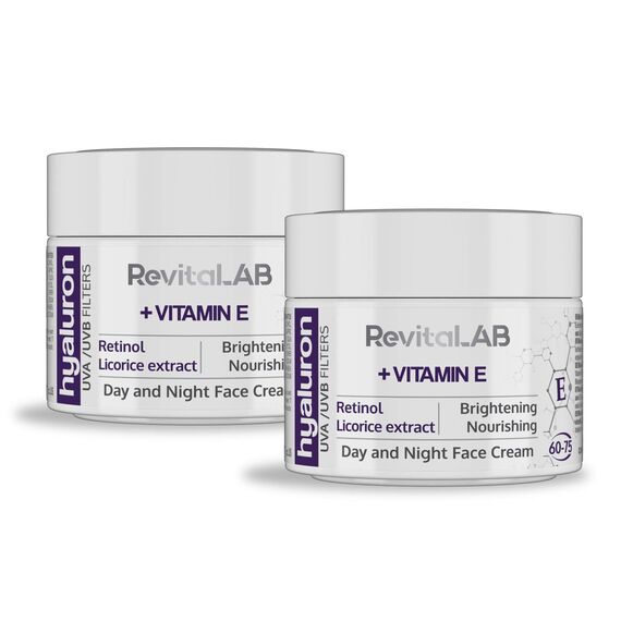 RevitaLAB Anti-Ageing Tages- und Nachtcreme mit Hyaluron, angereichert mit Vitamin A (Retinol) und E, Süßholzwurzelextrakt, Hyaluronsäure, UV-Filter, für Alter zwischen 60 und 75, 50 ml (Multipack)