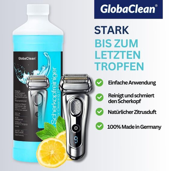 GlobaClean Scherkopfreiniger Nachfüllflüssigkeit - Kompatibel für Braun Clean & Renew Reinigungskartuschen - Braun Reinigungskartuschen Series 9 - Scherkopfreiniger für Braun Reinigungskartusche 2x 1L
