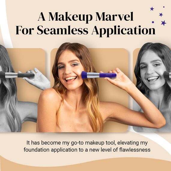 Keshima Kabuki-Foundation-Pinsel mit flacher Oberseite, Premium-Make-up-Pinsel für Flüssigkeit, Creme und Puder, Polier-, Misch- und Gesichtspinsel (normale Größe, Neonviolett)