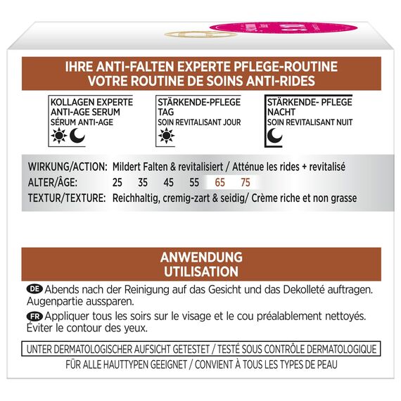 L'Oréal Paris Nachtpflege für das Gesicht, Anti-Aging Nachtcreme zur Minderung von Falten, Vitamin B3 und Vitamin E, Festigt und revitalisiert die Haut, Anti-Falten Experte, 1 x 50 ml