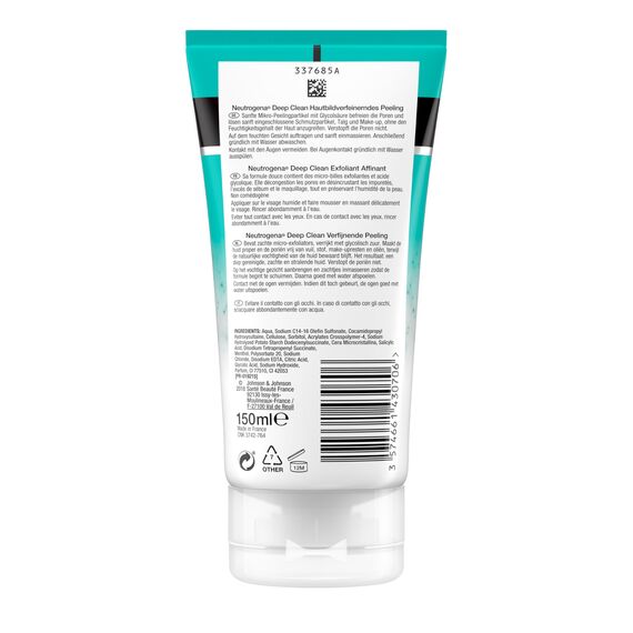 Neutrogena Deep Clean Hautverfeinerndes Gesichtspeeling, sanfte Gesichtsreinigung mit Glykolsäure, Peeling Waschgel gegen Schadstoffe und tägliche Umweltbelastungen 150 ml