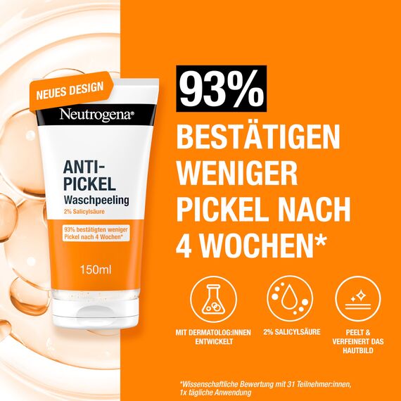 Neutrogena Anti-Pickel Waschpeeling 150 ml,sanftes Anti Pickel Peeling mit 2Prozent Salicylsäure BHA, klärende und mattierende Gesichtsreinigung, verfeinert das Hautbild und hilft Pickel zu beseitigen
