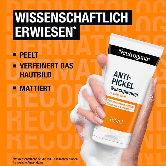 Neutrogena Anti-Pickel Waschpeeling 150 ml,sanftes Anti Pickel Peeling mit 2Prozent Salicylsäure BHA, klärende und mattierende Gesichtsreinigung, verfeinert das Hautbild und hilft Pickel zu beseitigen