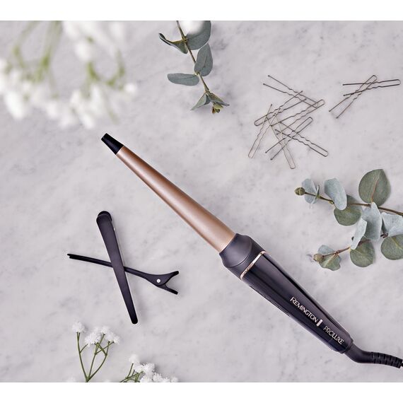 Remington Lockenstab große Locken & natürliche Wellen [kegelförmig 25-38mm] PROluxe Midnight (OPTIheat Technologie, Pro+Einstellung für schonendes Styling,digitales Display, schnellaufheizend) CI91W1B