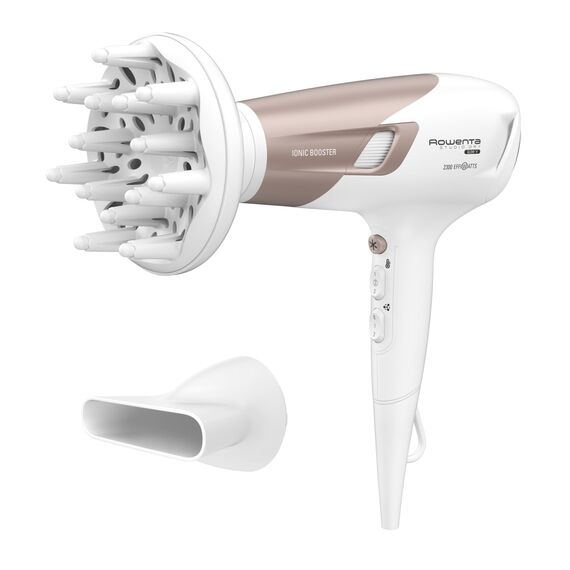 Rowenta Studio Dry Glow Haartrockner, 2100 Watt, Föhn mit Diffusor für Locken, 3 Temperatur- und 2 Geschwindigkeitsstufen, Ionenfunktion, Kaltlufttaste, weiß/roségold, CV5830