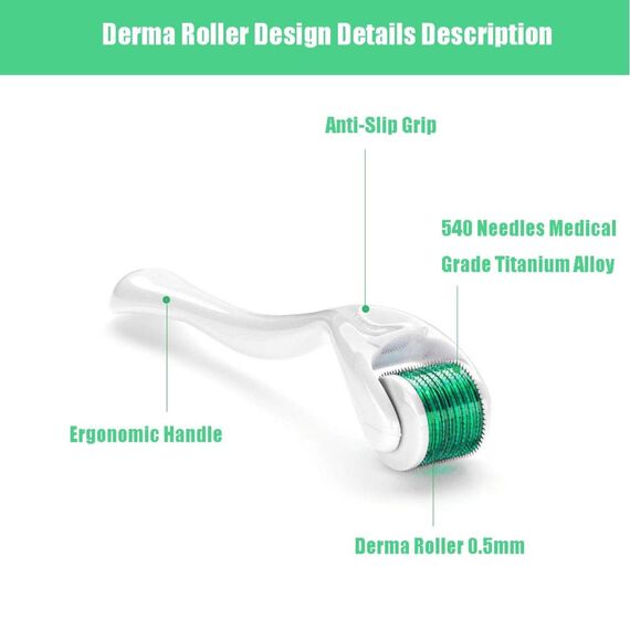 Derma-Roller Microneedling Roller mit 540 Nadeln, Micronadeln Derma Roller 0,5 mm für Gesicht und Körper, effektiv gegen Falten, große Poren, Dehnungsstreifen, Haarverlust, Narben, Hyper-Pigmentierung