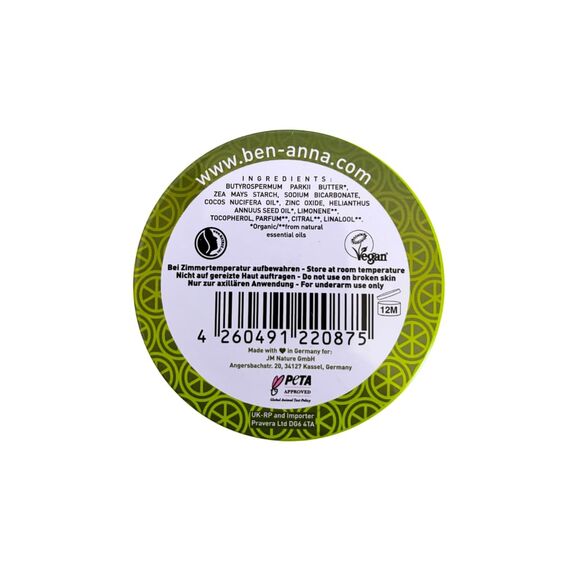 BEN & ANNA Deocreme Persian Lime - Natürliche Deocreme für Herren und Damen - Deo Creme gegen starkes Schwitzen - Vegan & Naturkosmetik - Festes Deo ohne Aluminium