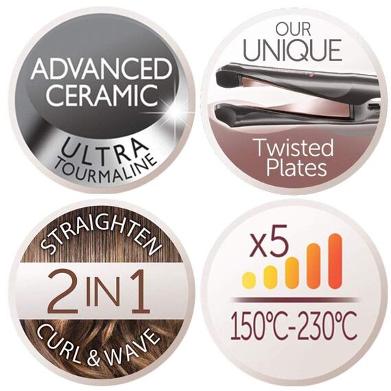 Remington Glätteisen und Lockenstab - Curl/Straight Confidence 2in1 Multistyler [Upgrade] (geschwungene Stylingplatten zum Glätten, Locken, Wellen) 150-230°C, Haarglätter S6606B [Amazon Exklusiv]