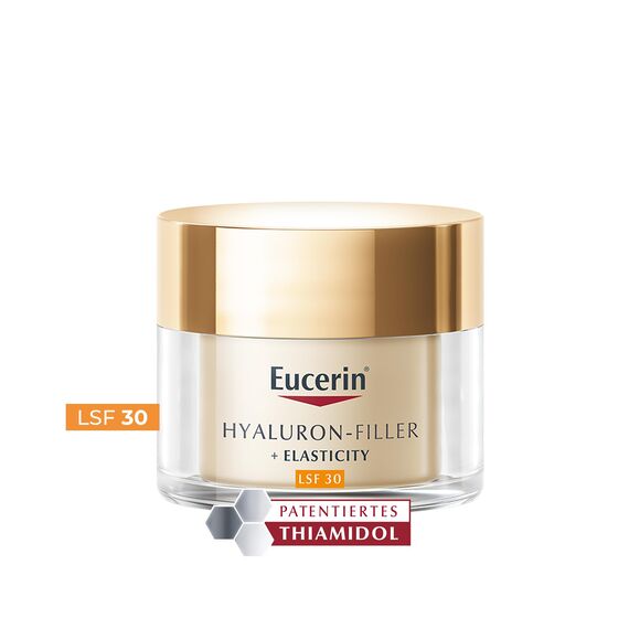 Eucerin Hyaluron-Filler + Elasticity Tagespflege LSF 30 50 ml, Anti Aging Tagescreme reduziert Falten und Pigmentflecken, pflegende Gesichtscreme mit Hyaluronsäure, Kollagen und Thiamidol
