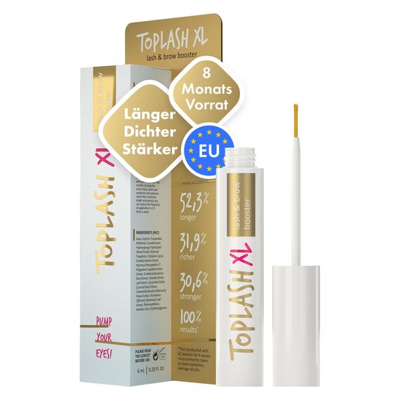 Toplash XL Wimpern- und Augenbrauen-Booster - Wachstumsserum mit Wimpern- und Augenbrauenverstärker - fördert gesunde, kräftige Wimpern - mit natürlichen Potanicals und Peptiden - 6 ml