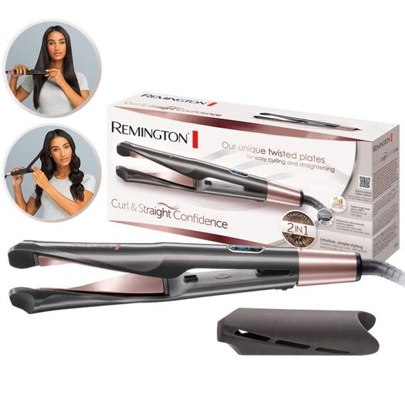 Remington Glätteisen und Lockenstab - Curl/Straight Confidence 2in1 Multistyler [Upgrade] (geschwungene Stylingplatten zum Glätten, Locken, Wellen) 150-230°C, Haarglätter S6606B [Amazon Exklusiv]