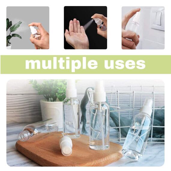 Hanyousheng Sprühflasche, Transparente Zerstäuber Flaschen, 4 X 100ml Plastik Feinen Nebel Sprühflasche, Tragbares Reiseflaschen Set mit 2 Trichter, für Parfüms, Öle und Festiger