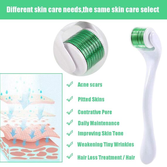 Derma-Roller Microneedling Roller mit 540 Nadeln, Micronadeln Derma Roller 0,5 mm für Gesicht und Körper, effektiv gegen Falten, große Poren, Dehnungsstreifen, Haarverlust, Narben, Hyper-Pigmentierung