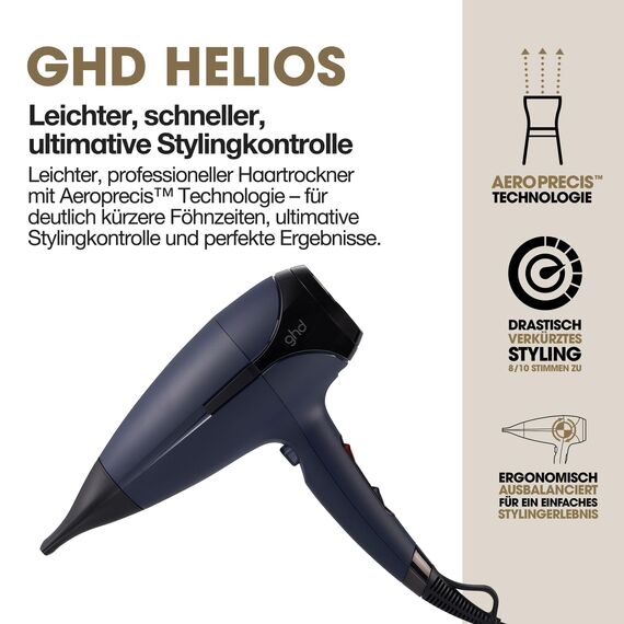 ghd Helios Haartrockner, professioneller Föhn für schnelles Styling und Fön Ergebnisse wie vom Friseur mit leistungsstarkem Motor Ionen Technologie für glänzende, glatte, Dunkelblau, Standard