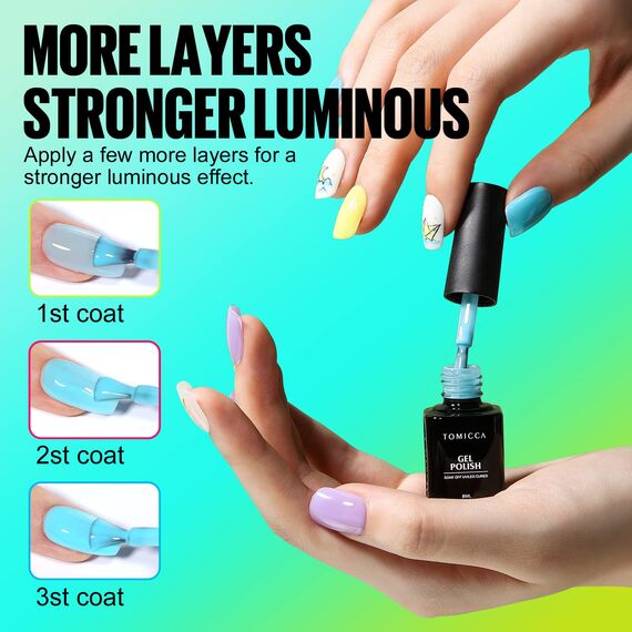 TOMICCA Night Glow Nagellack Set, 6 * 8ml Leuchtende UV LED Set, Homestay Nail Art Nagelsalon Design Maniküre Set