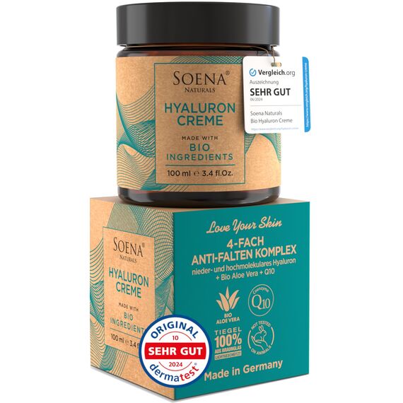 BIO HYALURON CREME +Q10 | Hyaluronsäure Hochdosiert | 4-Fach Anti-Falten -100ml | Tages- & Nachtcreme | Hyaluronsäure Creme - Feuchtigkeitscreme - Hyaluron Creme Gesicht | Anti Aging Gesichtscreme