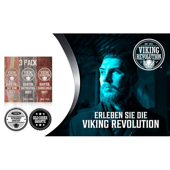 Viking Revolution - Bartöl - Macht Weich, Schützt und Stärkt - Aus Ganz Natürlichen Bay Rum, Unparfümiert & Sandelholz - Bartöl Herren - Geschenke Für Männer - Set 3 x 30 ml