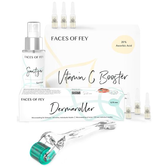 FACES OF FEY Dermaroller - 192 ECHTE NADELN- professionelles Microneedling für zuhause - Nadelroller, Straffung & Modellierung (Pigmentflecken Set)
