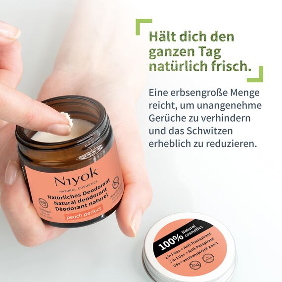 Niyok® 2-in-1 anti-transpirante Deocreme "Peach Perfect" (40ml) • Natürliches Deo ohne Aluminium • 24h Schutz vor Geruch & Schweiß • Deodorant Creme Unisex • Feste Deo Creme vegan