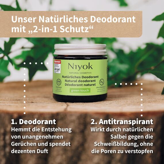 Niyok® 2-in-1 anti-transpirante Deocreme "Peach Perfect" (40ml) • Natürliches Deo ohne Aluminium • 24h Schutz vor Geruch & Schweiß • Deodorant Creme Unisex • Feste Deo Creme vegan