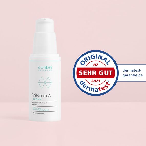 colibri skincare Vitamin A Serum 30ml - Retinol Serum hochdosiert - 4-fach Wirkstoffkomplex mit Retinol, Retinal, Bakuchiol und Ceramiden - schnell einziehende Anti Aging Creme für Gesicht