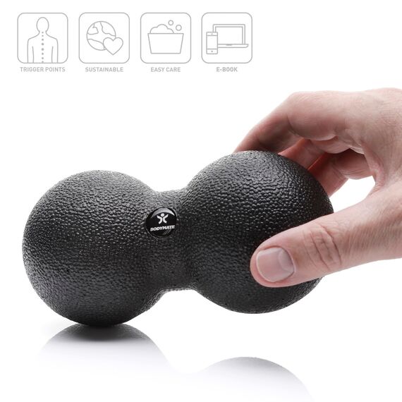 BODYMATE SET aus Faszien-Ball (Durchmesser 8CM) und Faszien-DUO-Ball (8x16cm) Schwarz, Selbstmassage-Ball für Faszientraining