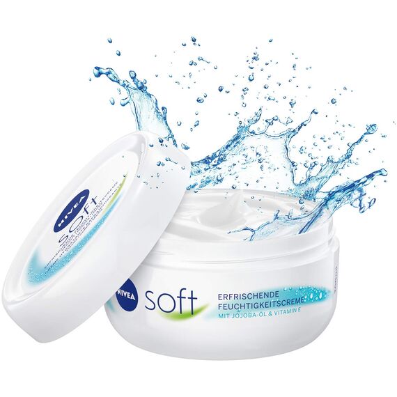 NIVEA Soft erfrischende Feuchtigkeitscreme (200 ml), pflegende Soft Creme mit Vitamin E und Jojoba-Öl, schnell einziehende Hautcreme