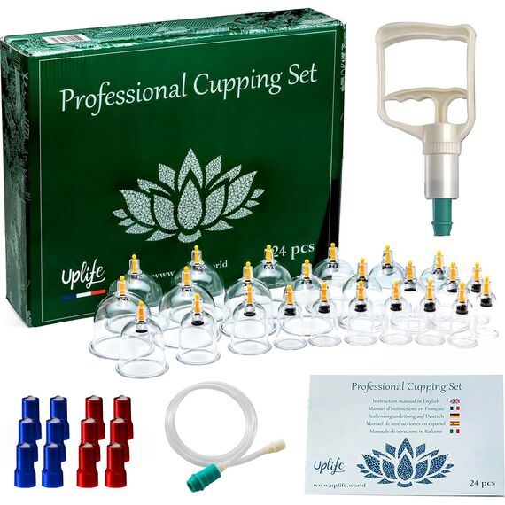 Uplife Schröpfgläser mit Vakuumpumpe - Schröpfset mit 24 Gläsern für Schröpfen & Cupping Therapie - Schröpfgerät & Massage Set Physiotherapie Zubehör - Cupping Set