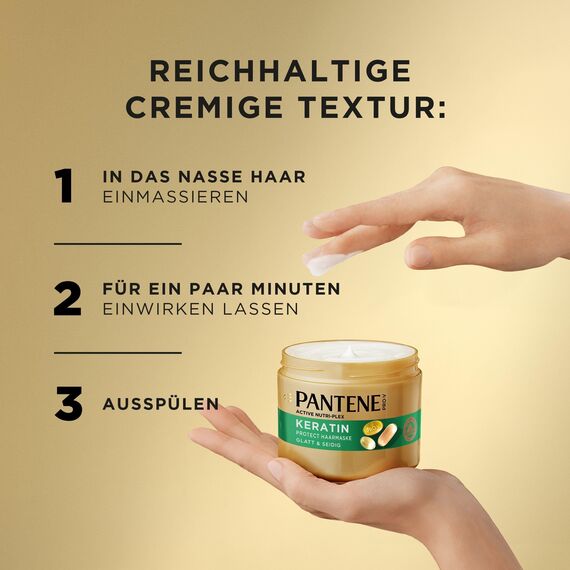 Pantene Pro-V Glatt & Seidig Keratin Protect Haarmaske 500ml für Krauses, Trockenes Haar, Bis zu 72 Stunden Glattes, Glänzendes Haar in Nur 1 Anwendung, Mit Pro-V Formel und Active Nutri-Plex