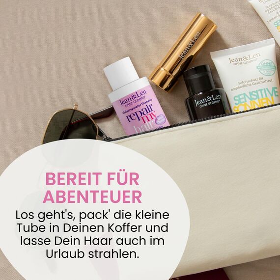 Jean & Len Shampoo Repair Kokosöl & Macadamia in Reisegröße, für geschädigtes & kraftloses Haar, beugt Feuchtigkeitsverlust vor, repariert die Haarstruktur, ohne Parabene & Silikone, vegan 50 ml