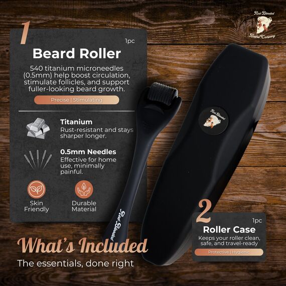 Red-Blooded Bartroller 0,5mm – Dermaroller mit 540 Titan-Mikronadeln für Bartwachstum & Haarwachstum bei Männern