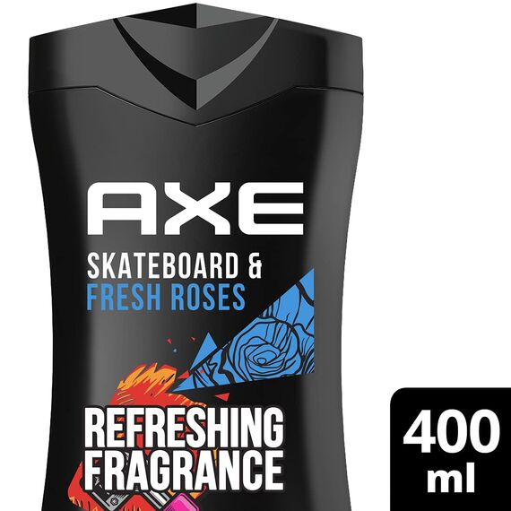 Axe XL Skateboard & Fresh Roses 3in1 Duschgel Herren Body Hair Face 12h frischen Duft auf Pflanzenbasis (1 x 400 ml)