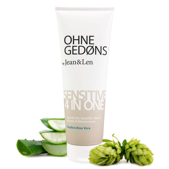 Jean & Len Sensitive 4in1 Duschgel Hopfen & Aloe Vera, für Gesicht, Haare, Körper & Körperrasur, sanfte Inhaltsstoffe verwöhnen Haut & Haare, ohne Parabene & Silikone, Duschgel vegan, 250 ml
