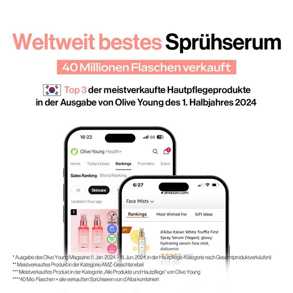 d'alba Italienisches weiß Trüffel Sprühen Serum, vitalisierendes, feuchtigkeitsspendendes, beruhigendes Serum-GesichtsnebelSprühen, SOS-Lösung für rote und empfindliche Haut, Vital