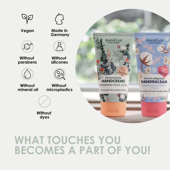 Jean & Len – Schmeichelnde Handcreme Aloe Vera & Basilikum, Handpflege für normale bis trockene Hände, pflegt intensiv, ohne Parabene und Silikone, vegan, Handcreme Tube, 75 ml
