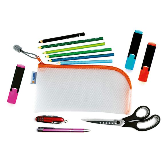 HERMA Dokumententasche mit Reißverschluss, kleine wasserdichte Reißverschlusstasche, verschließbare Dokumentenmappe aus Kunstoff mit Zipper, halb-transparent, 23 x 11 cm, orange