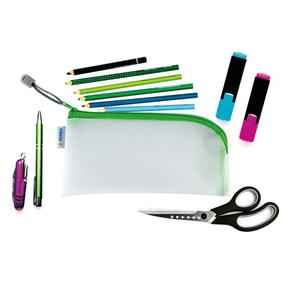 HERMA Dokumententasche mit Reißverschluss, kleine wasserdichte Reißverschlusstasche, verschließbare Dokumentenmappe aus Kunstoff mit Zipper, halb-transparent, 23 x 11 cm, grün