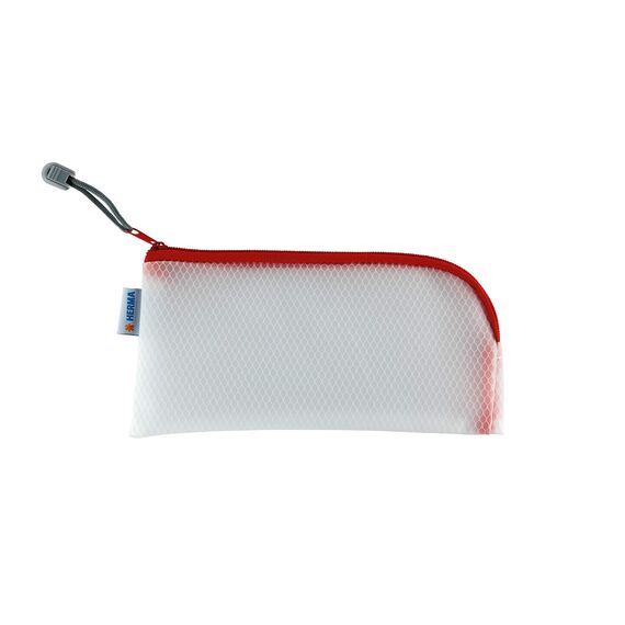 HERMA Dokumententasche mit Reißverschluss, kleine wasserdichte Reißverschlusstasche, verschließbare Dokumentenmappe aus Kunstoff mit Zipper, halb-transparent, 23 x 11 cm, rot