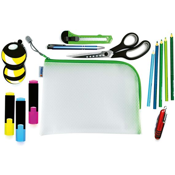 HERMA Dokumententasche A5 mit Reißverschluss, kleine wasserdichte Reißverschlusstasche, verschließbare Dokumentenmappe aus Kunstoff mit Zipper, halb-transparent, 26 x 20 cm, grün