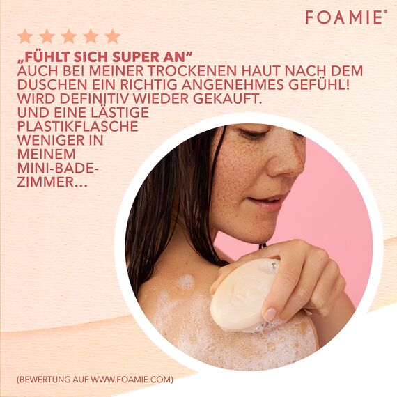 Foamie Festes Duschgel mit Papaya & Hafermilch, Duschpflege Massage-Effekt für eine Intensive Pflege, Feste Dusche 100% Vegan, Plastikfrei, Silikonfrei, 80g