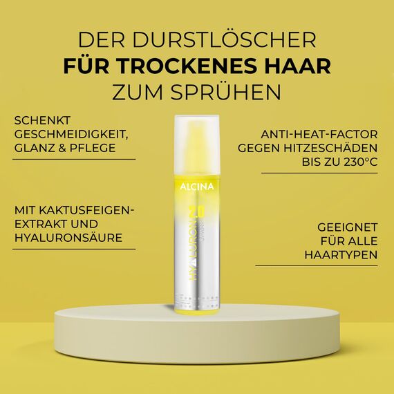 ALCINA Hyaluron 2.0 Spray (125 ml) - Spray für trockene & spröde Haare - für Glanz & Geschmeidigkeit - verhindert Hitzeschäden bis zu 230°C - Haarpflege mit Hyaluronsäure & Kaktusfeigenextrakt