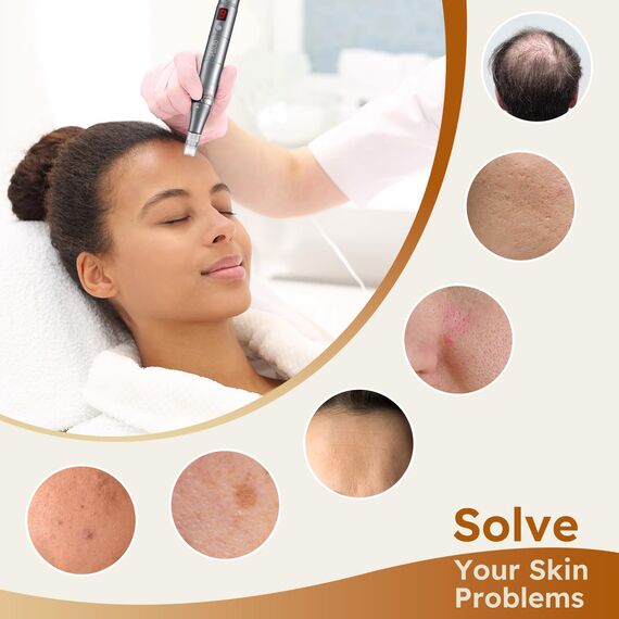 PELCAS Dermapen mit 9 Geschwindigkeitsstufen Mikronadelgerät einstellbare Länge Elektrisch Microneedling Pen Schönheit Pen mit 12 Patronen Wiederaufladbar Kabellos Mikronadel Stift