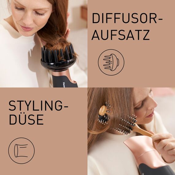 Panasonic EH-NA63 Nanoe Haartrockner, mit Diffusor, Styling-Düse, Gebläse- & Temperaturstufen, für sichtbaren Glanz, 2000 W Leistung, ergonomisches Design, Roségold